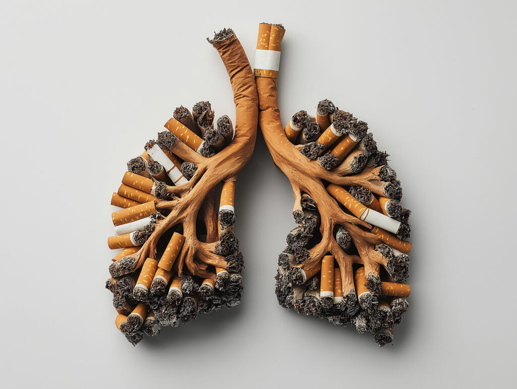 Cigarettacsikkből álló tüdő.