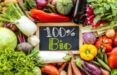 bio zöldség 100% bio feliratú táblával