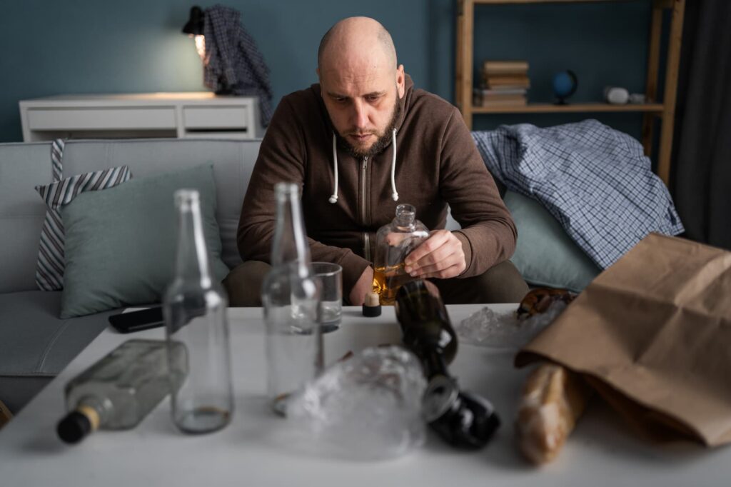 alkoholista férfi iszik
