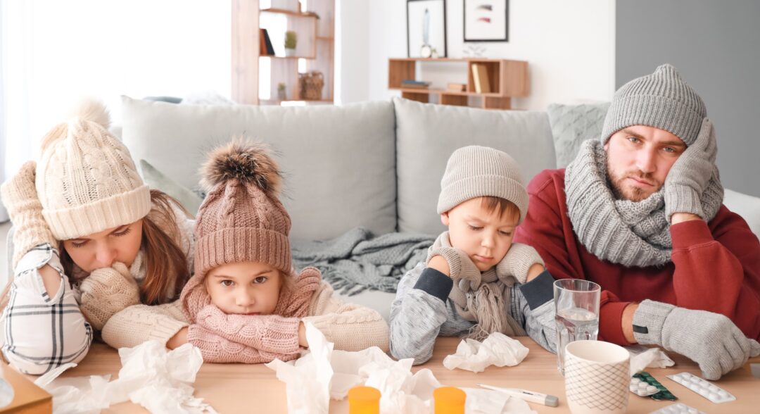 megfázás, család, betegség, influenza