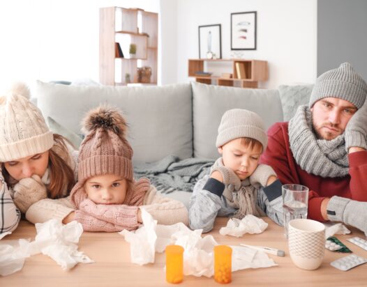 megfázás, család, betegség, influenza