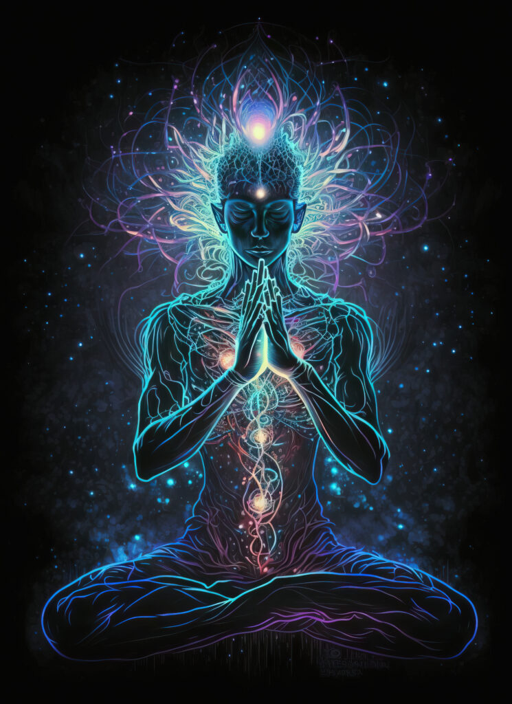 Az ájurvéda szerint az érzéki benyomás a legfőbb étel a tudat számára. Meditáló figura jóga pózban ül.