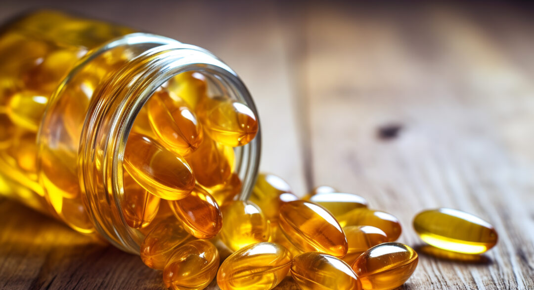 D-vitamin kapszulák egy dobozban az asztalon.