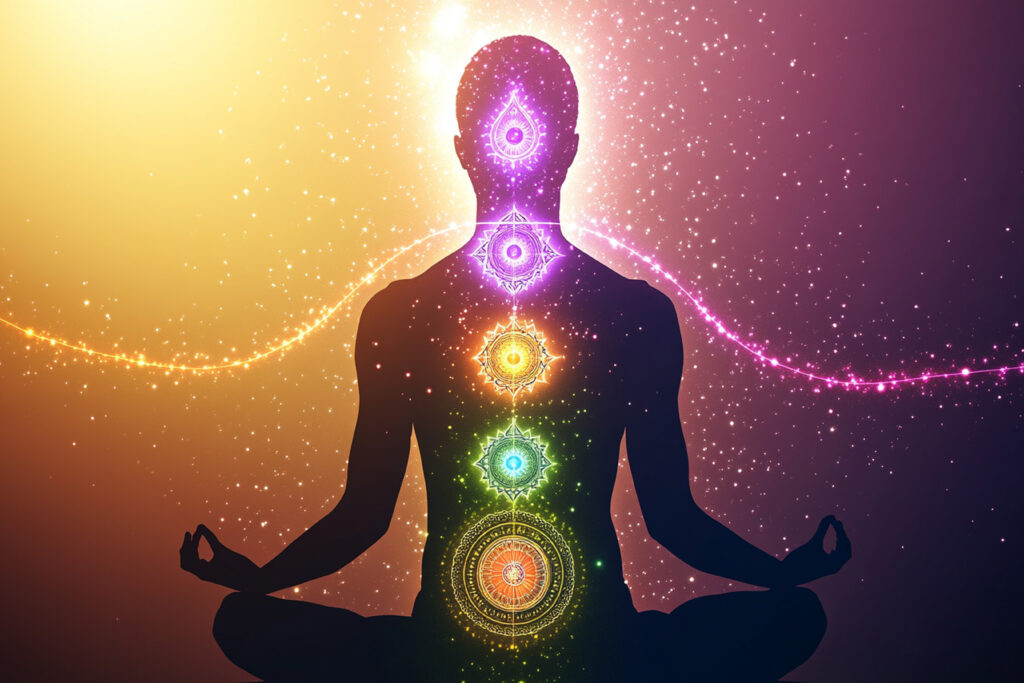 Csakrák egy meditáló alakon.