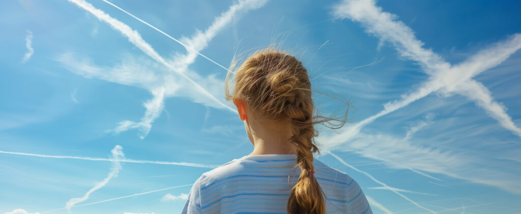 Chemtrailt néző kislány. 