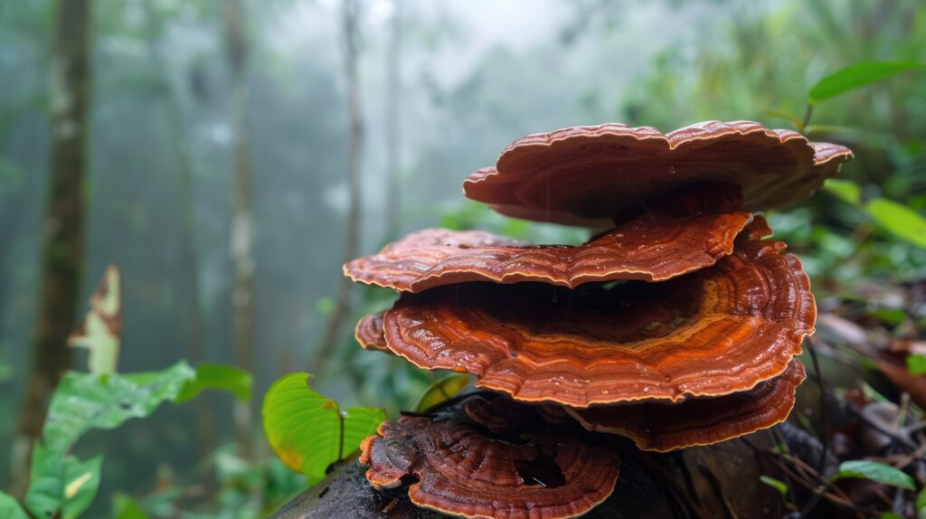  Reishi gomba erdőben.
