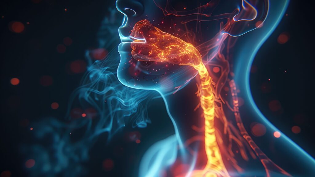 A Laryngopharyngealis reflux csendes harca, 3D rajzfilm formájában ábrázolva, kiemelve a torok ápolását és a tüneteket