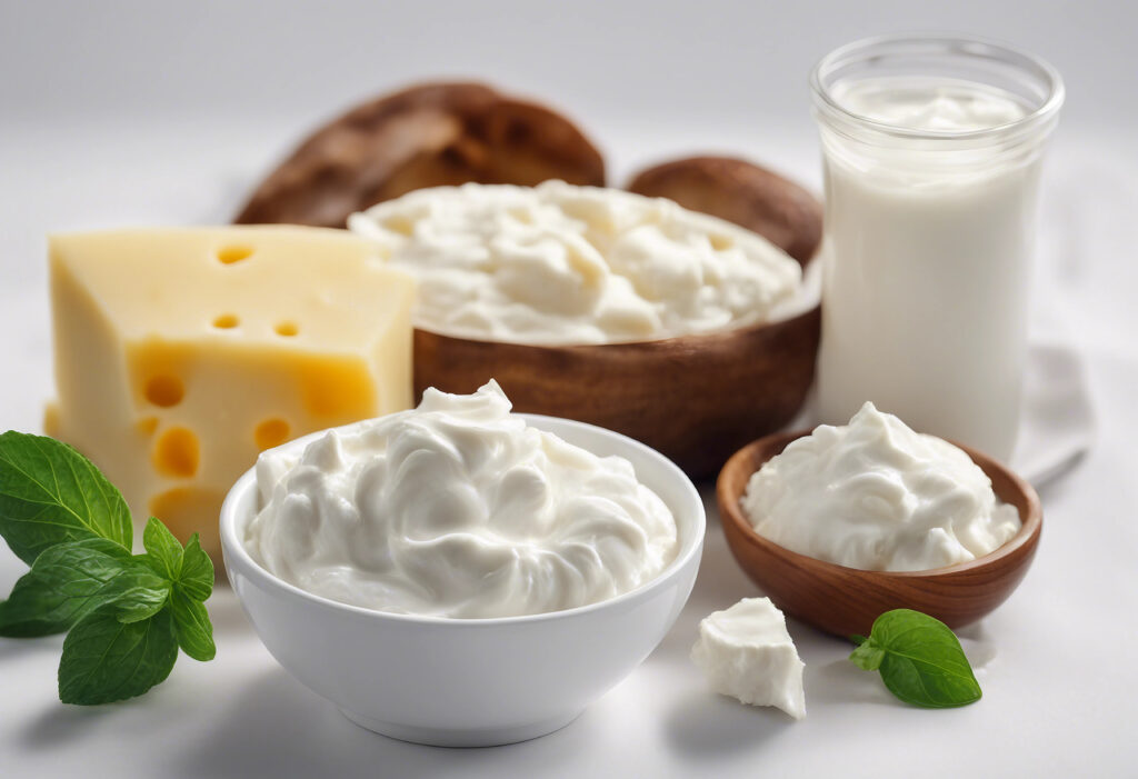 Magas zsírtartalmú sajtok, joghurt, tejszín. 