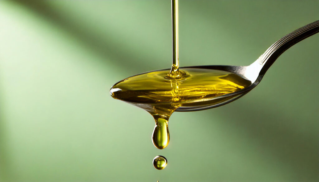 Omega 3 olaj kanálban zöld háttér előtt.